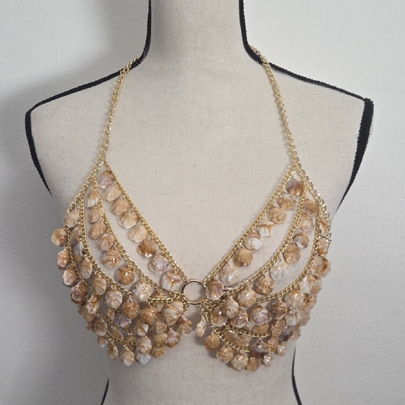 Accessories | Gold And Cream Shell Body Chain | Poshmark